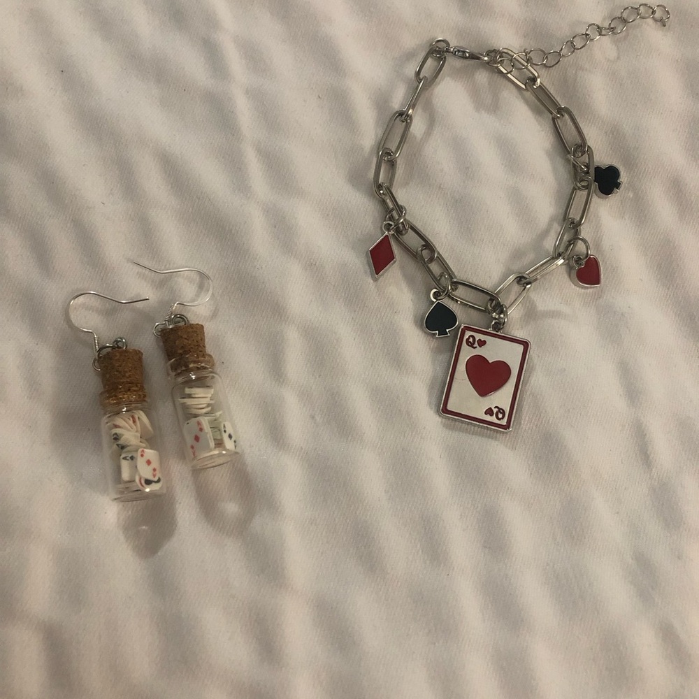 Playing Card Charm Bracelet and Earrings Set
